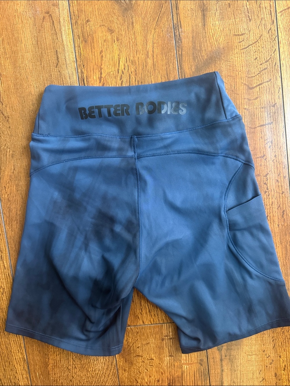 BETTER BODIES Dark Blue High-Waist Workout Shorts with Side Pocket